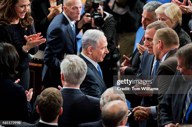 Israeli Prime Minister Benjamin Netanyahu arrives in the House chamber to address to a joint meeting of Congress, March 3, 2015.