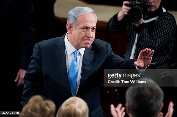 Israeli Prime Minister Benjamin Netanyahu arrives in the House chamber to address to a joint meeting of Congress, March 3, 2015.