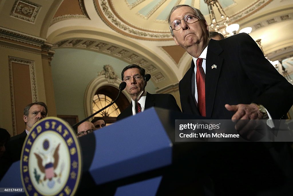 Senators Address The Press After Their Weekly Policy Luncheons