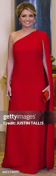 Angelica Rivera, wife of Mexican President Enrique Pena Nieto poses for a photograph before a State Banquet at Buckingham Palace in London on March...