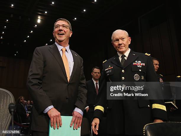 Defense Secretary Ashton Carter and Chairman of the Joint Chiefs of Staff Army Gen. Martin Dempsey appear before the Senate Armed Services Committee...
