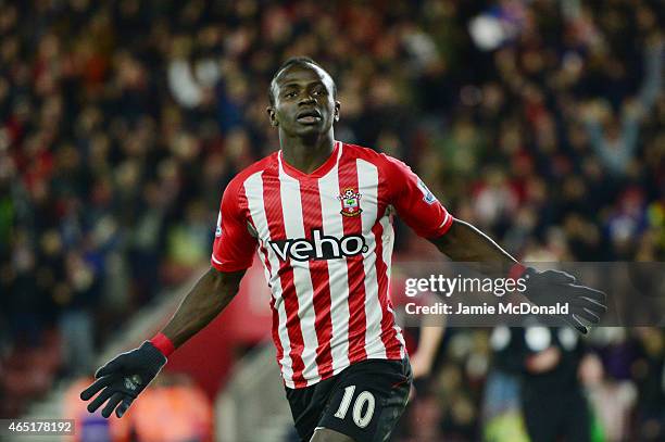 Sadio Mane of Southampton celebrates after scoring the opening goal during the Barclays Premier League match between Southampton and Crystal Palace...