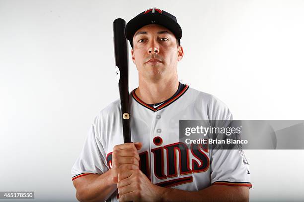 Doug Bernier of the Minnesota Twins poses for a photo during the Twins' photo day on March 3, 2015 at Hammond Stadium in Fort Myers, Florida.