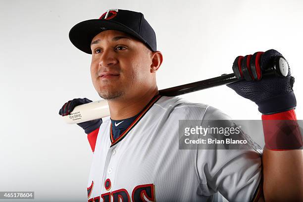 Oswaldo Arcia of the Minnesota Twins poses for a photo during the Twins' photo day on March 3, 2015 at Hammond Stadium in Fort Myers, Florida.