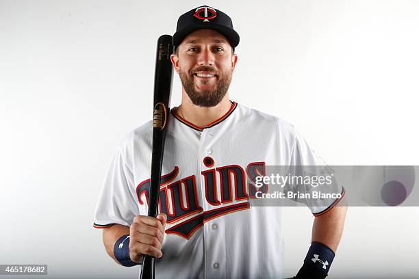 Trevor Plouffe of the Minnesota Twins poses for a photo during the Twins' photo day on March 3, 2015 at Hammond Stadium in Fort Myers, Florida.