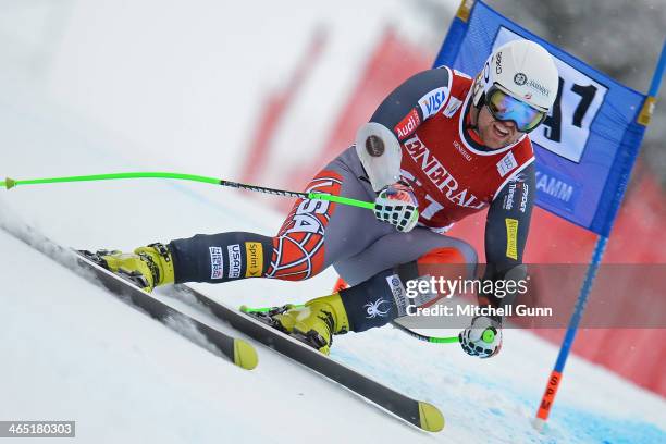 Erik Fisher of The USA competes in the Super G stage on the Hahnenkamm Course during the Audi FIS Alpine Ski World Cup Super Combined race on January...