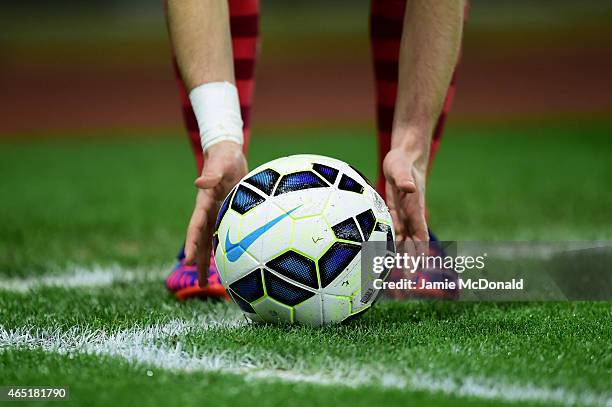 The matchball is seen during the Barclays Premier League match between Southampton and Crystal Palace at St Mary's Stadium on March 3, 2015 in...