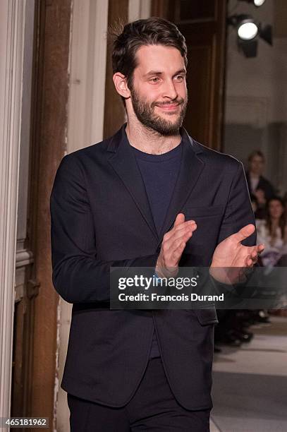 Simon Porte Jacquemus appears on the runway during the Jacquemus show as part of the Paris Fashion Week Womenswear Fall/Winter 2015/2016 on March 3,...