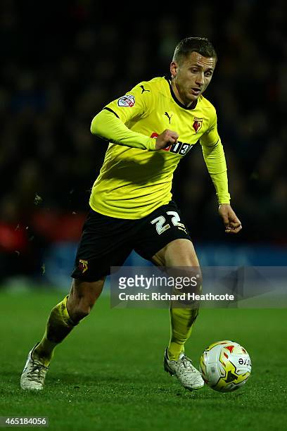 Almen Abdi of Watford during the Sky Bet Championship match between Watford and Fulham at Vicarage Road on March 3, 2015 in Watford, England.