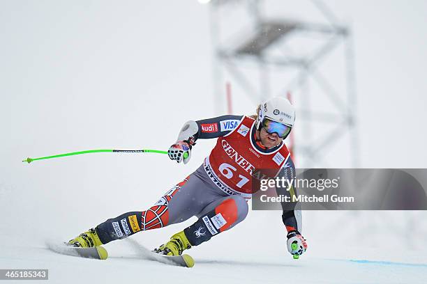 Erik Fisher of The USA competes in the Super G stage on the Hahnenkamm Course during the Audi FIS Alpine Ski World Cup Super Combined race on January...
