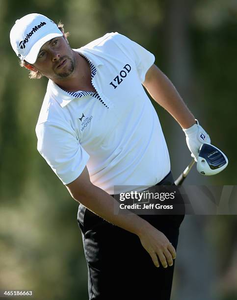 Spencer Levin plays the 2nd hole on the Arnold Palmer Private Course at PGA West during the Humana Challenge in partnership with the Clinton...