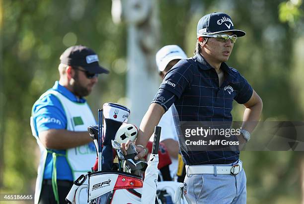 Ryo Ishikawa of Japan plays the 2nd hole on the Arnold Palmer Private Course at PGA West during the Humana Challenge in partnership with the Clinton...