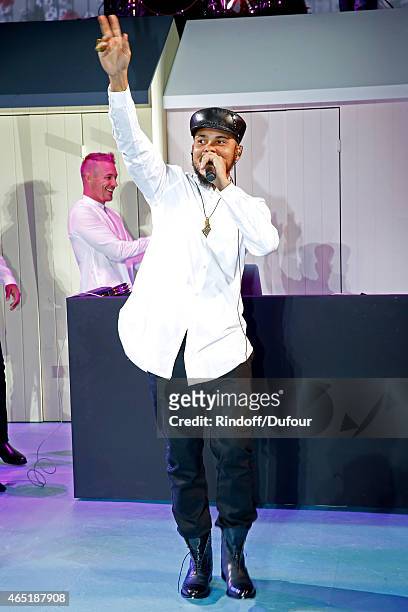 Diplo alias Wesley Pentz and The Group Major Lazer perform during the rehearsals of the ETAM show as part of the Paris Fashion Week Womenswear...
