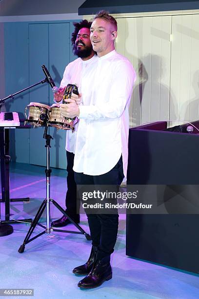 Diplo alias Wesley Pentz and The Group Major Lazer perform during the rehearsals of the ETAM show as part of the Paris Fashion Week Womenswear...