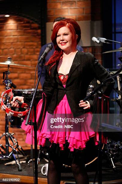 Episode 173 -- Pictured: Musical guest Kate Pierson of the B-52s performs with the 8G Band on March 3, 2015 --