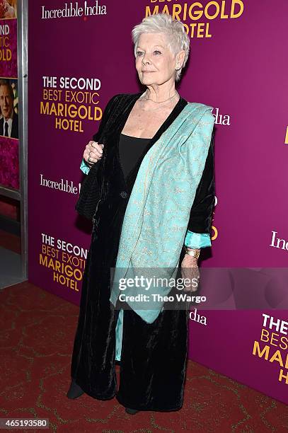 Actress Judi Dench attends "The Second Best Exotic Marigold Hotel" New York Premiere at the Ziegfeld Theater on March 3, 2015 in New York City.