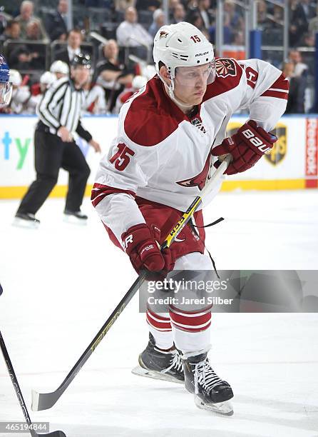 Henrik Samuelsson of the Arizona Coyotes skates against the New York Rangers at Madison Square Garden on February 26, 2015 in New York City. The New...