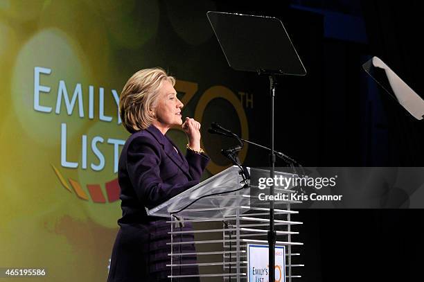 Former U.S. Secretary of State Hilllary Clinton speaks at EMILY's List 30th Anniversary Gala at Washington Hilton on March 3, 2015 in Washington, DC.