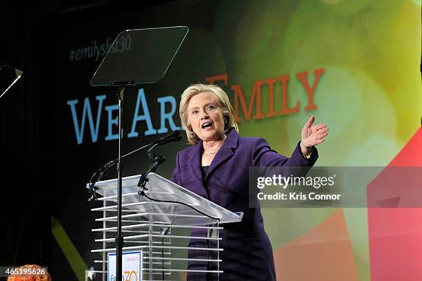 Former U.S. Secretary of State Hilllary Clinton speaks at EMILY's List 30th Anniversary Gala at Washington Hilton on March 3, 2015 in Washington, DC.