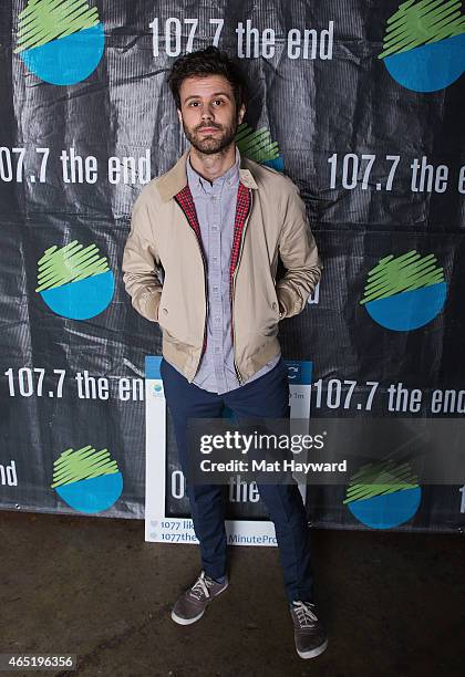 Michael Angelakos of Passion Pit poses for a photo after performing an EndSession hosted by 107.7 The End at B47 Studios on March 3, 2015 in Seattle,...