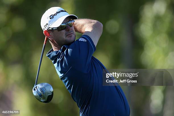 Rory Sabbatini of South Africa tees off on the 2nd hole on the Arnold Palmer Private Course at PGA West during the Humana Challenge in partnership...