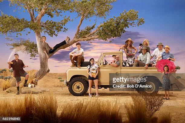 Walt Disney Television via Getty Images's "Modern Family" stars Rico Rodriguez as Manny Delgado, Sarah Hyland as Haley Dunphy, Nolan Gould as Luke...