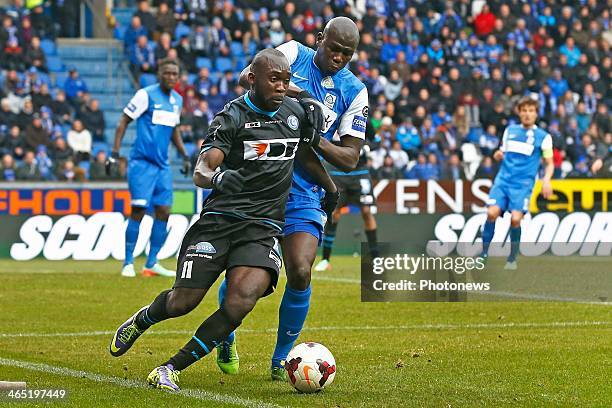 Herve Kage of KAA Gent and Kalidou Koulibaly of KRC Genk during the Jupiler Pro League match between KRC Genk and KAA Gent on January 26, 2014 in...