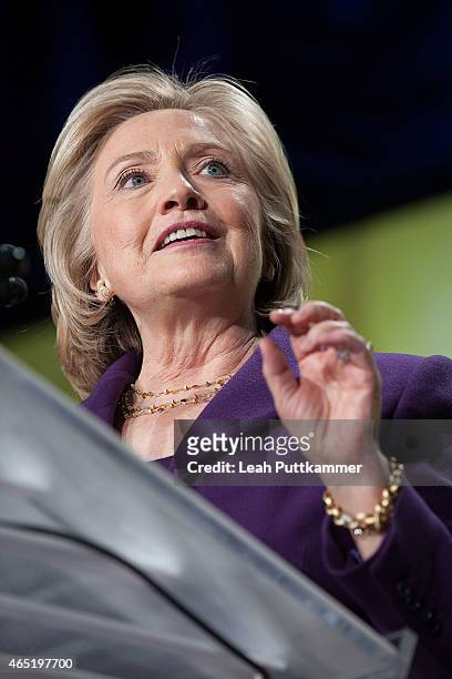 Former Secretary of State Hillary Clinton speaks at the EMILY's List 30th Anniversary Gala at Hilton Washington Hotel on March 3, 2015 in Washington,...