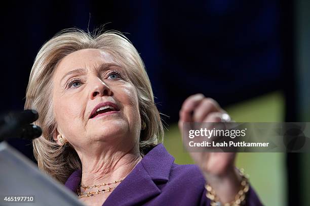 Former Secretary of State Hillary Clinton speaks at the EMILY's List 30th Anniversary Gala at Hilton Washington Hotel on March 3, 2015 in Washington,...