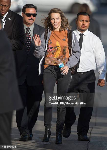 Bridgit Mendler is seen at 'Jimmy Kimmel Live' on March 03, 2015 in Los Angeles, California.