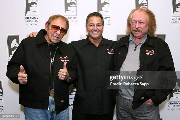 Drummer Hal Blaine, filmmaker Denny Tedesco and pianist Don Randi at Reel to Reel: The Wrecking Crew at The GRAMMY Museum on March 3, 2015 in Los...