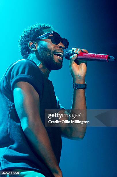 Tinie Tempah performs songs from his new album for the first time onstage as support to The Script at Nottingham Capital FM Arena on March 3, 2015 in...