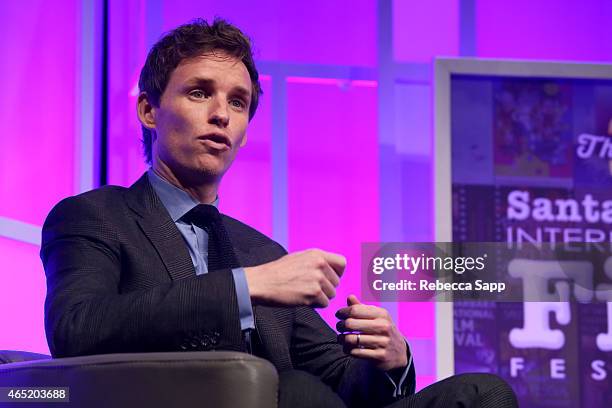 Actor Eddie Redmayne speaks onstage at the 30th Santa Barbara International Film Festival 'Cinema Vanguard' award for 'The Theory of Everything' at...