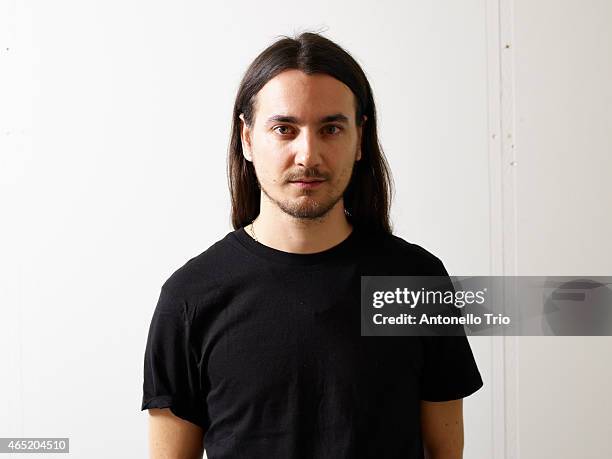 Designer Alexis Martial is seen backstage ahead of the Iceberg show during the Milan Fashion Week Autumn/Winter 2015 on February 27, 2015 in Milan,...