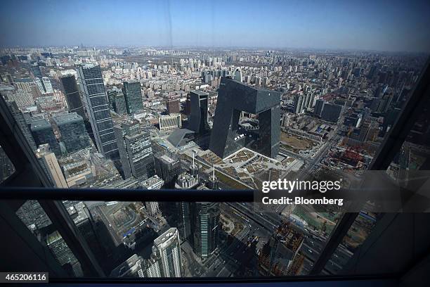 Commercial buildings including the China Central Television Headquarters, center right, stand in the central business district of Beijing, China, on...