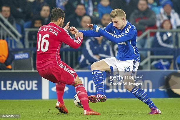 Lucas Silva of Real Madrid, Felix Platte of Schalke 04 during the round of 16 UEFA Champions League match between Schalke 04 and Real Madrid on...