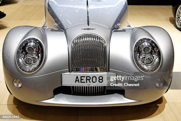 The front grill of a Morgan Aero 8 is seen during the press day 85th Geneva International Motor Show on March 4, 2015 in Geneva, Switzerland. The...