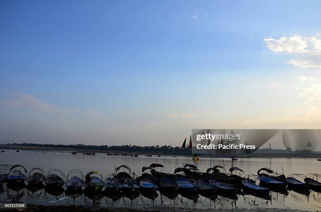 A bunch of boats aligned at Sangam in Allahabad...
