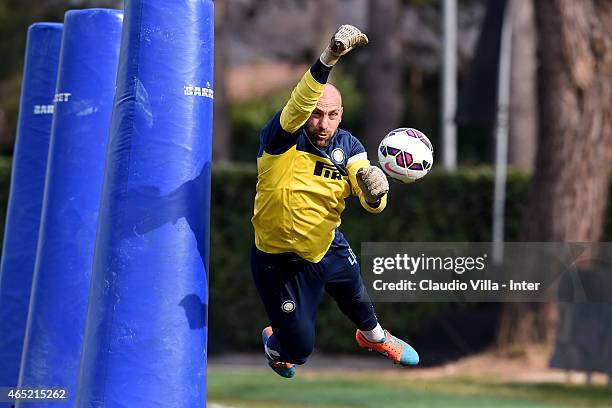 Tommaso Berni during FC Internazionale training session at the club's training ground at Appiano Gentile on March 04, 2015 in Como, Italy.