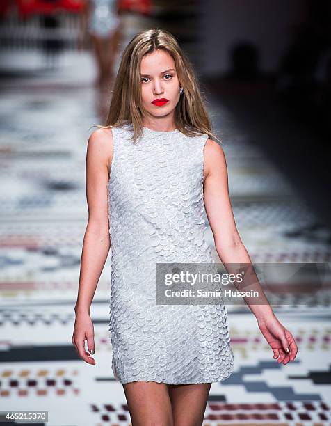 Georgia May Jagger walks the runway at the Fashion For Relief charity fashion show to kick off London Fashion Week Fall/Winter 2015/16 at Somerset...