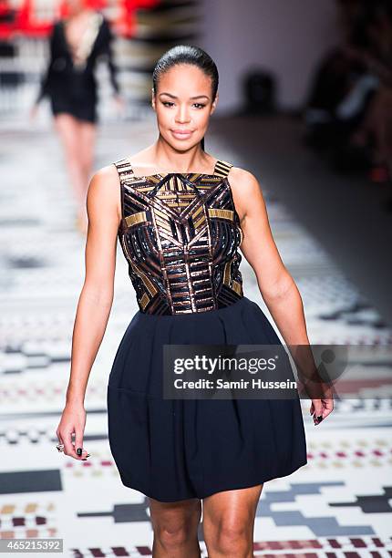 Sarah-Jane Crawford walks the runway at the Fashion For Relief charity fashion show to kick off London Fashion Week Fall/Winter 2015/16 at Somerset...