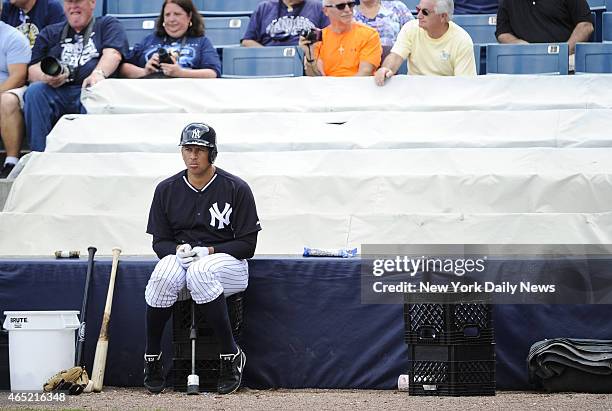 New York Yankees third baseman Alex Rodriguez waits for at bat. Intrasquad game played with a pitching machine, nicknamed 'Iron Mike'. Yankees Spring...