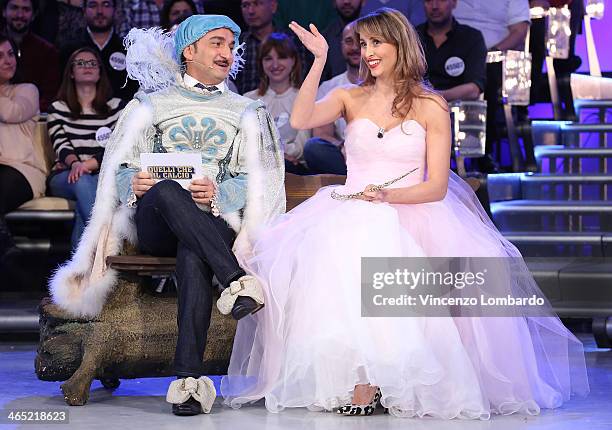 Nicola Savino and Benedetta Parodi attend the 'Quelli che il Calcio' TV Show on January 26, 2014 in Milan, Italy.