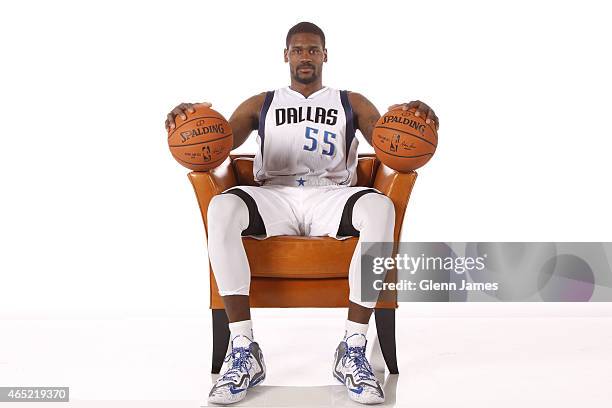 Bernard James of the Dallas Mavericks poses for a photo on March 2, 2015 at the American Airlines Center in Dallas, Texas. NOTE TO USER: User...