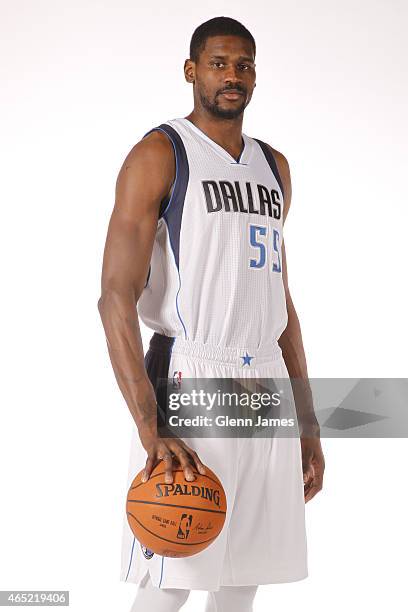 Bernard James of the Dallas Mavericks poses for a photo on March 2, 2015 at the American Airlines Center in Dallas, Texas. NOTE TO USER: User...