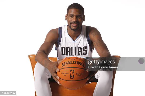 Bernard James of the Dallas Mavericks poses for a photo on March 2, 2015 at the American Airlines Center in Dallas, Texas. NOTE TO USER: User...