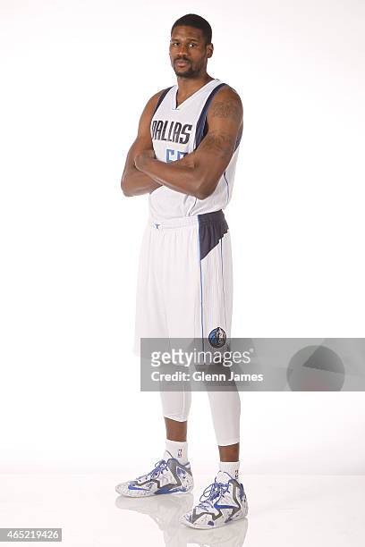 Bernard James of the Dallas Mavericks poses for a photo on March 2, 2015 at the American Airlines Center in Dallas, Texas. NOTE TO USER: User...