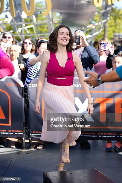 Megan Boone visits "Extra" at Universal Studios Hollywood on March 4, 2015 in Universal City, California.