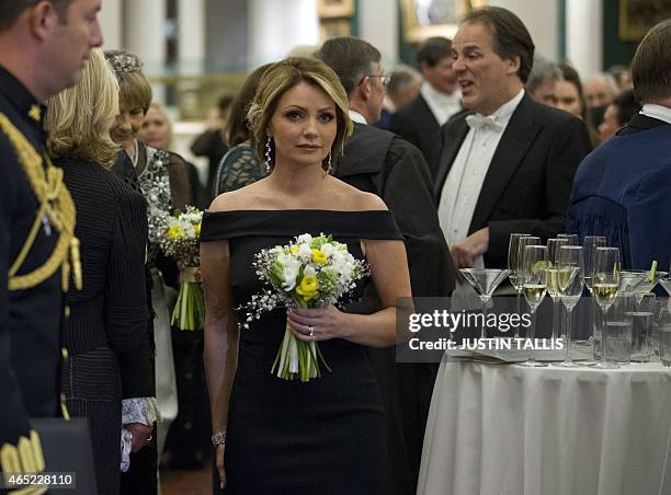 Angelica Rivera, wife of Mexican President Enrique Pena Nieto, attends a banquet at the Guildhall in central London on March 4, 2015. AFP PHOTO /...