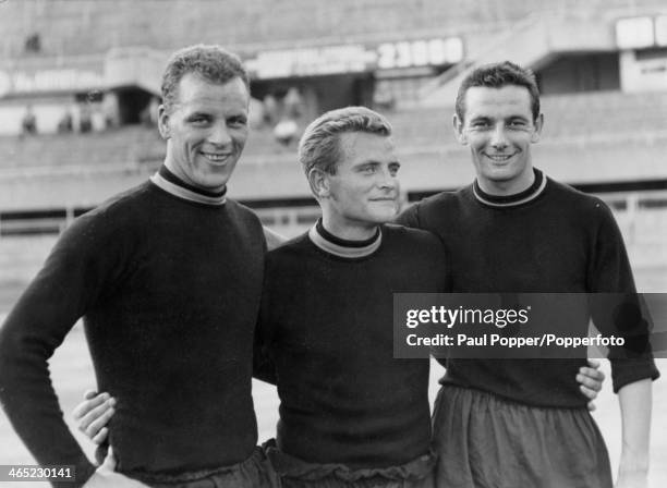 Juventus footballers (left to right: John Charles , Giampiero Boniperti and Rino Ferrario , Italy, November 1957.